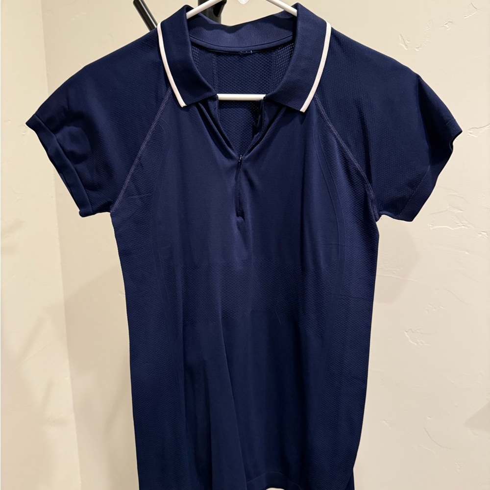 Athleta Golf Tennis Athletic Polo Collared Shirt Quarter Zip Navy Blue Size M